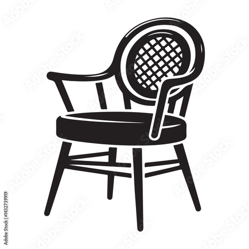 Chair Silhouette Vector Illustration, Solid White Background.