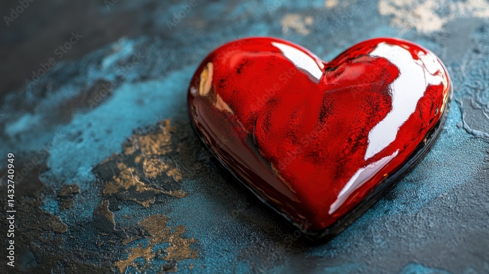 Fototapeta premium Red heart on textured dark blue background