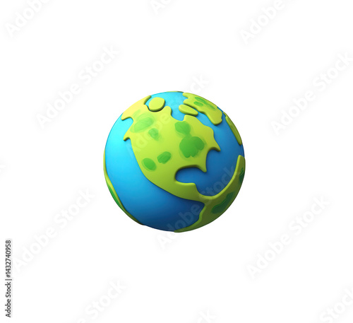 Fototapeta Naklejka Na Ścianę i Meble -  Stylized cartoon earth globe 3d render blue green planet icon cute model on transparent background