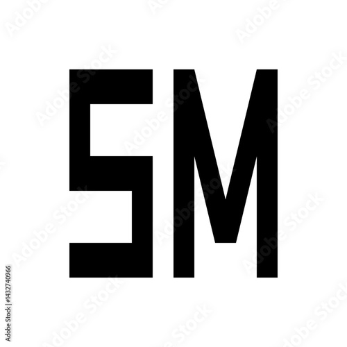 The image displays the letters s and m rendered in a bold black font against a white background clearly visible