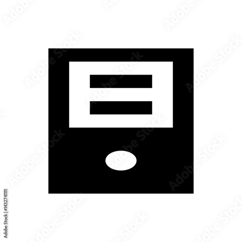 Illustration of a black computer tower with a white screen displaying two horizontal lines and a button
