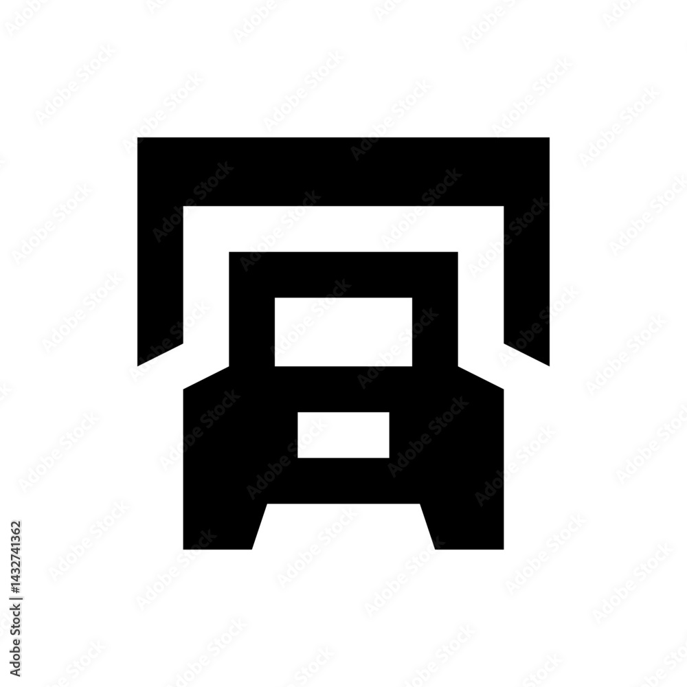 Abstract black and white geometric shape with rectangular openings and thick lines forming a structure Abstract black and white geometric shape with rectangular openings and thick lines forming a structure