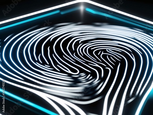 Neon Fingerprint: Biometric Security Scan with Glowing Lines