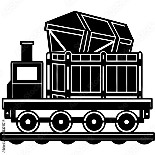 Silhouette of a train cart with cargo being loaded