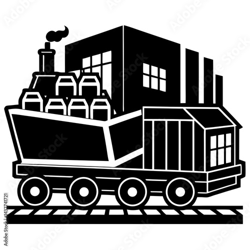 Silhouette of a train cart with cargo being loaded