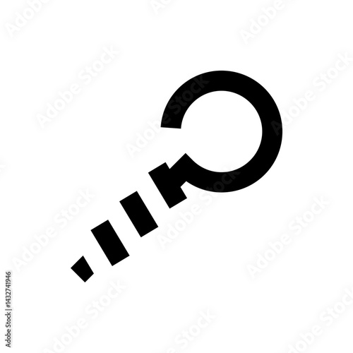 Illustration of a stylized black tow hook with a circular loop and segmented shaft on a white background