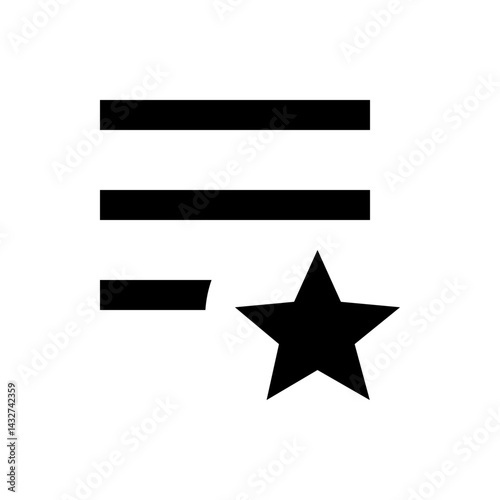Three horizontal bars with a shorter bar and a star on the right side of the bars in black color