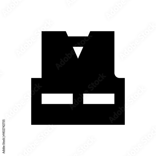 Illustration of a black vest with a triangular detail at the neck and two rectangular pockets design