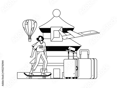 Holiday travel travel characters internet background vector hand drawn illustration
