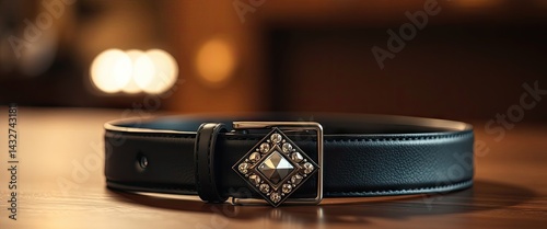 Obraz na płótnie Dark Leather Belt with Gemstone Buckle w salonie