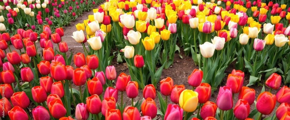 Vibrant tulip field in bloom