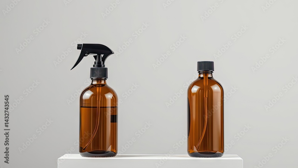 Amber bottles on a shelf