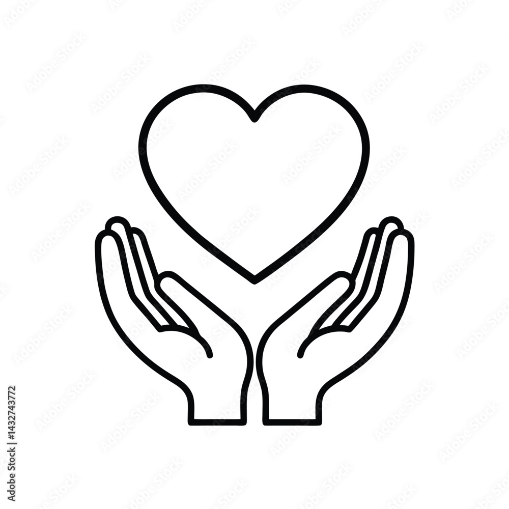 heart in hands outline isolated vector on white background heart in hands outline isolated vector on white background