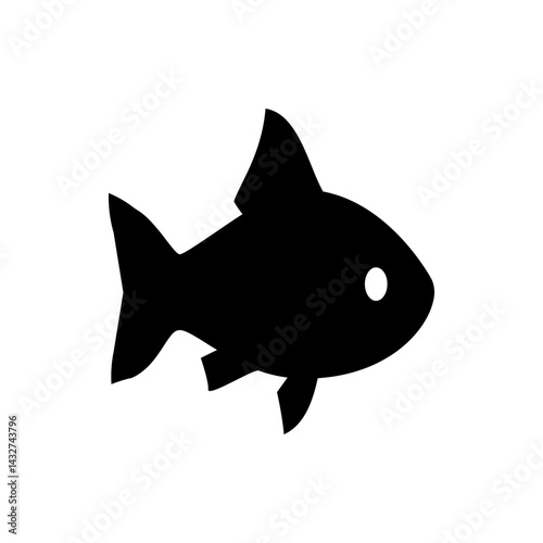 Silhouette of a fish with a prominent dorsal fin and tail fin swimming to the right side of the frame here