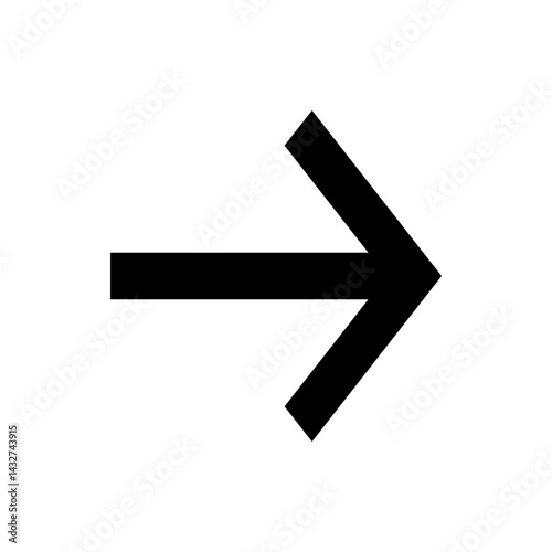 A simple black arrow pointing to the right direction on a white background in a minimalist style image