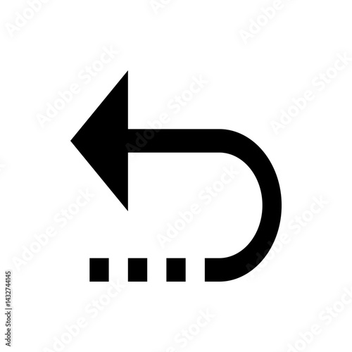 Black arrow pointing left with a curved return and dotted line below indicating a return or undo action icon