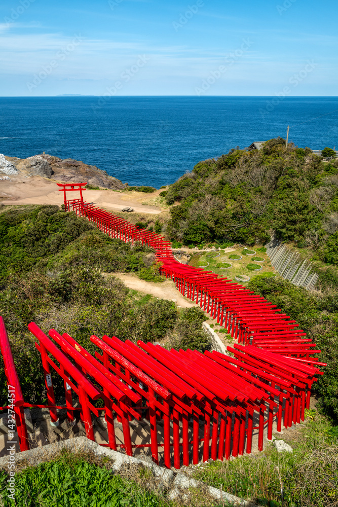 The Torii gates of the famous Motonosumi shrine in Yamahuchi