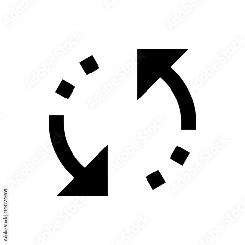 Black arrows curving in a circular motion with dotted square trails on a white background creating a cycle effect