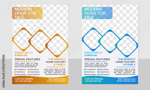 Modern real estate flyer design with colourful shapes
