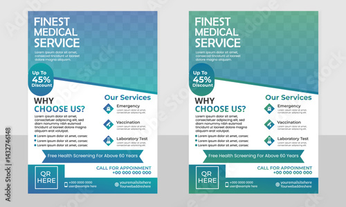 Minimalistic fresh medical flyer design 2 set