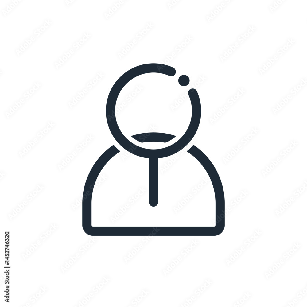 A man with a magnifying glass. A searching man. A person in search.Vector linear icon isolated on white background. A man with a magnifying glass. A searching man. A person in search.Vector linear icon isolated on white background.