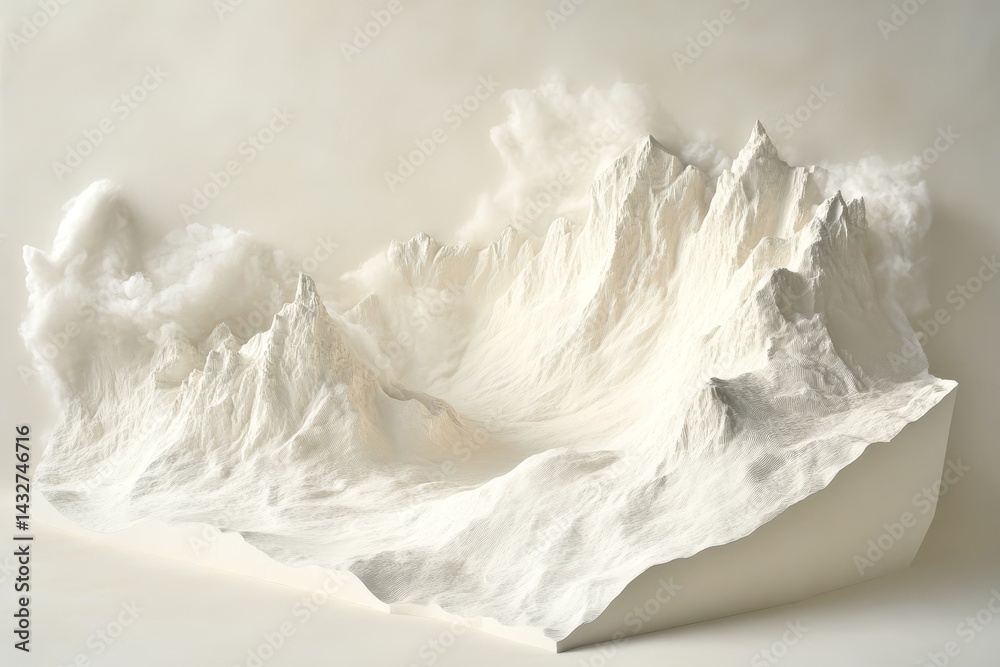 Obraz premium Sculptural, white mountainous landscape model.