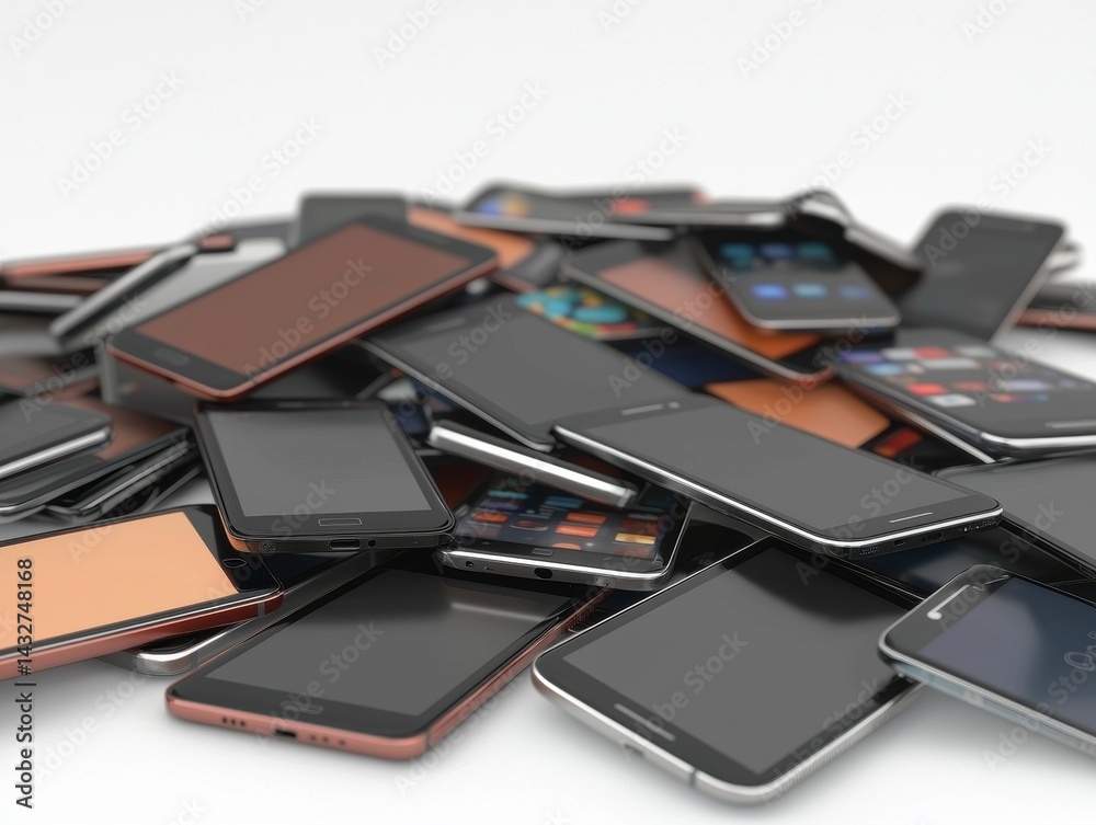Pile of Various Smartphones Displaying Modern Technology Trends Pile of Various Smartphones Displaying Modern Technology Trends