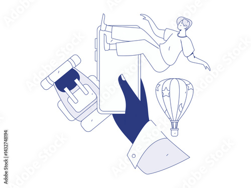 Holiday travel travel characters internet background vector hand drawn illustration
