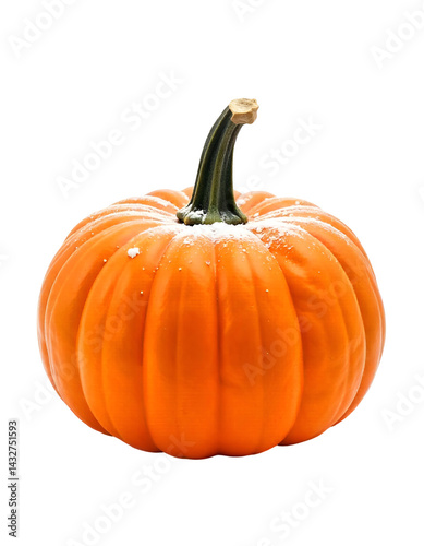 A single, vibrant orange pumpkin isolated on a clean white background, showcasing its natural texture and shape—perfect for autumn, Halloween, or harvest-themed designs.

