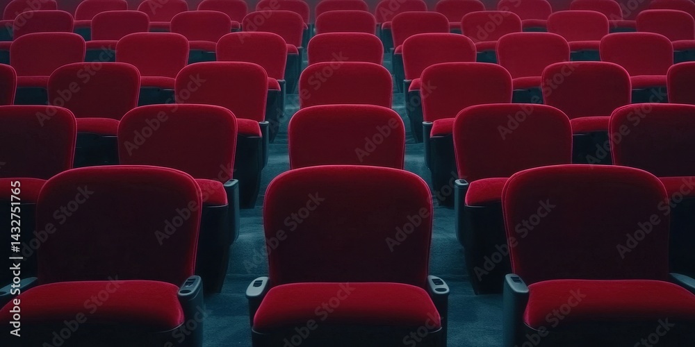 Fototapeta premium Empty Red Theater Seats in a Rows for Cinema or Performance Venue