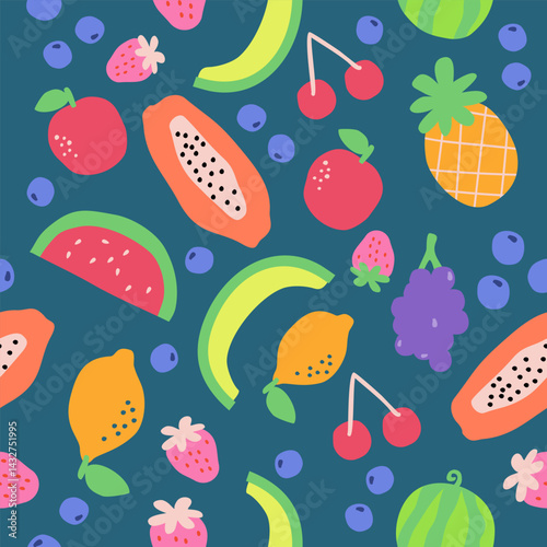Cute mix fruits pattern background vector design
