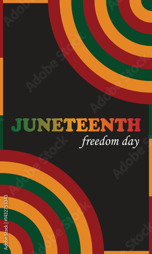 A vibrant vector background using green, yellow, and red hues honors Juneteenth, symbolizing freedom, resilience, and the beauty of African-American heritage.

