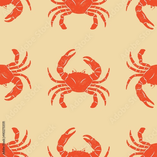 seamless pattern with crab in yellow background