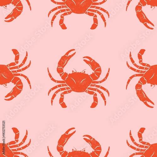 seamless pattern with crab in pink background