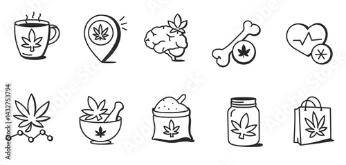 Medical hemp icons set. vector. editable