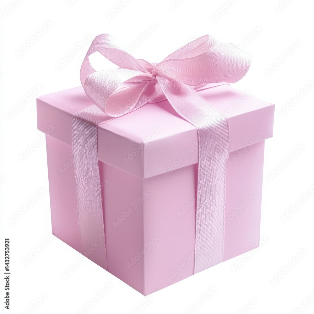 Fototapeta premium Pink Gift Box with Pastel Ribbon Bow on White Background