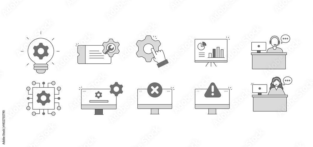 Automated AI and Digital Support. AI Customer Service Automation, Website Settings Management, Error Screen Message, Warning Alert Screen, Innovation and Solut