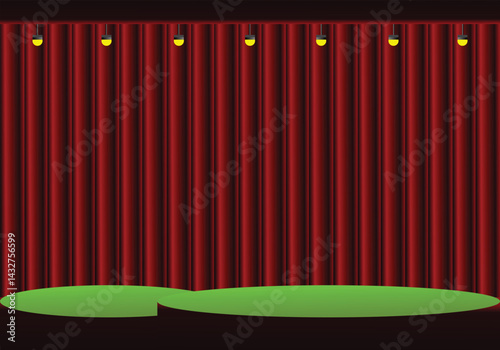 Red and green stage fabric background and light 