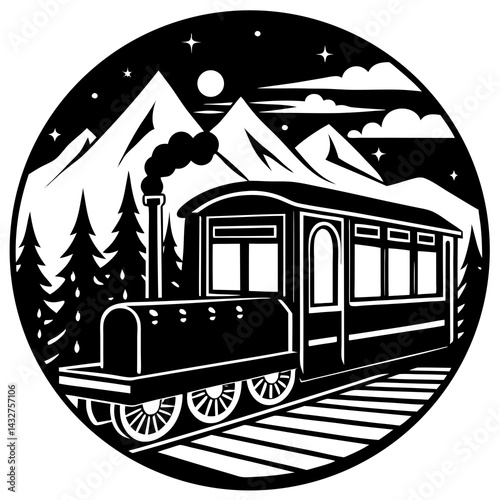 Silhouette of a vintage train with open windows