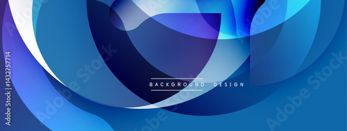 Abstract blue design. Overlapping circles create dynamic composition. Gradient shades suggest depth, modern aesthetic. Minimal text present.