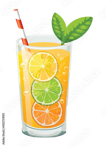 Lemon Sparkling Drink - Vector Illustration