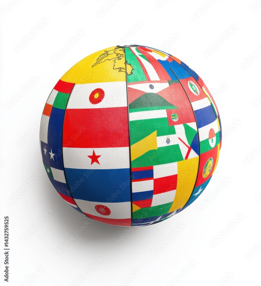 Colorful globe with various country flags representing unity and diversity Colorful globe with various country flags representing unity and diversity