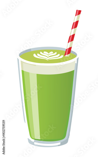 Glass of Matcha Latte - Vector Illustration