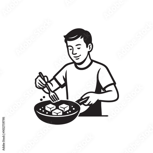 man frying tofu