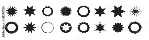 Brutalism shapes, minimalist geometric elements, abstract Bauhaus forms. Simple star and flower shape, basic form, trendy modern graphic element vector set.