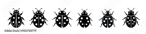 Ladybug Silhouette icon set design black color.