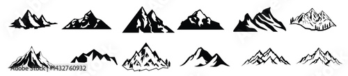 Mountain silhouette set. Rocky mountains icon or logo collection. Vector illustration