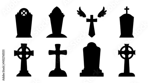 set of tombstone silhouette vector on tranparent background