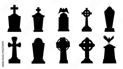 set of tombstone silhouette vector on tranparent background