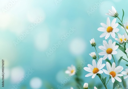 Fresh White Flowers with Yellow Centers on Soft Blue Background